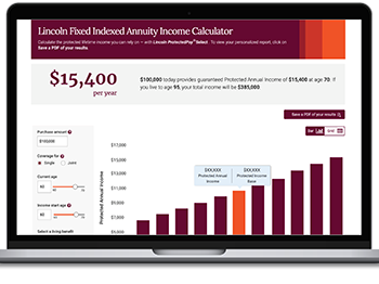laptop showing the Lincoln Fixed Indexed Annuity Income Calculator on it