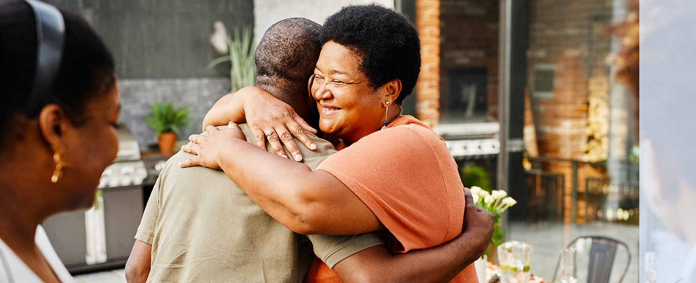 mother and son hugging