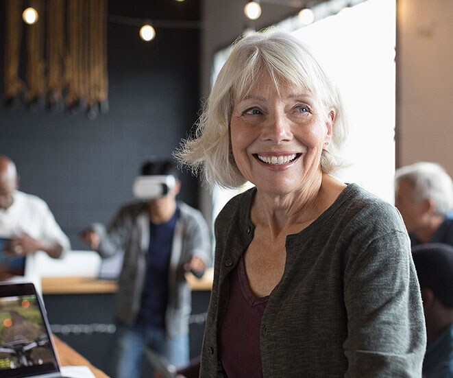 A woman smiling.