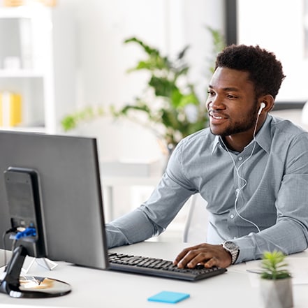 Man works at computer