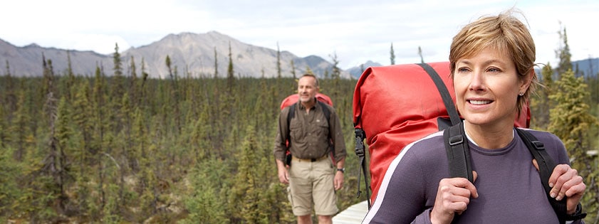 Woman and man camping