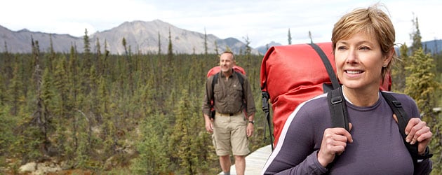 Woman and man camping 