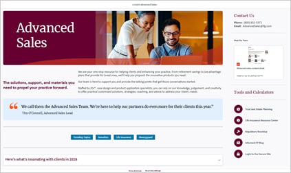 Screenshot of Advanced Sales digital sales room webpage