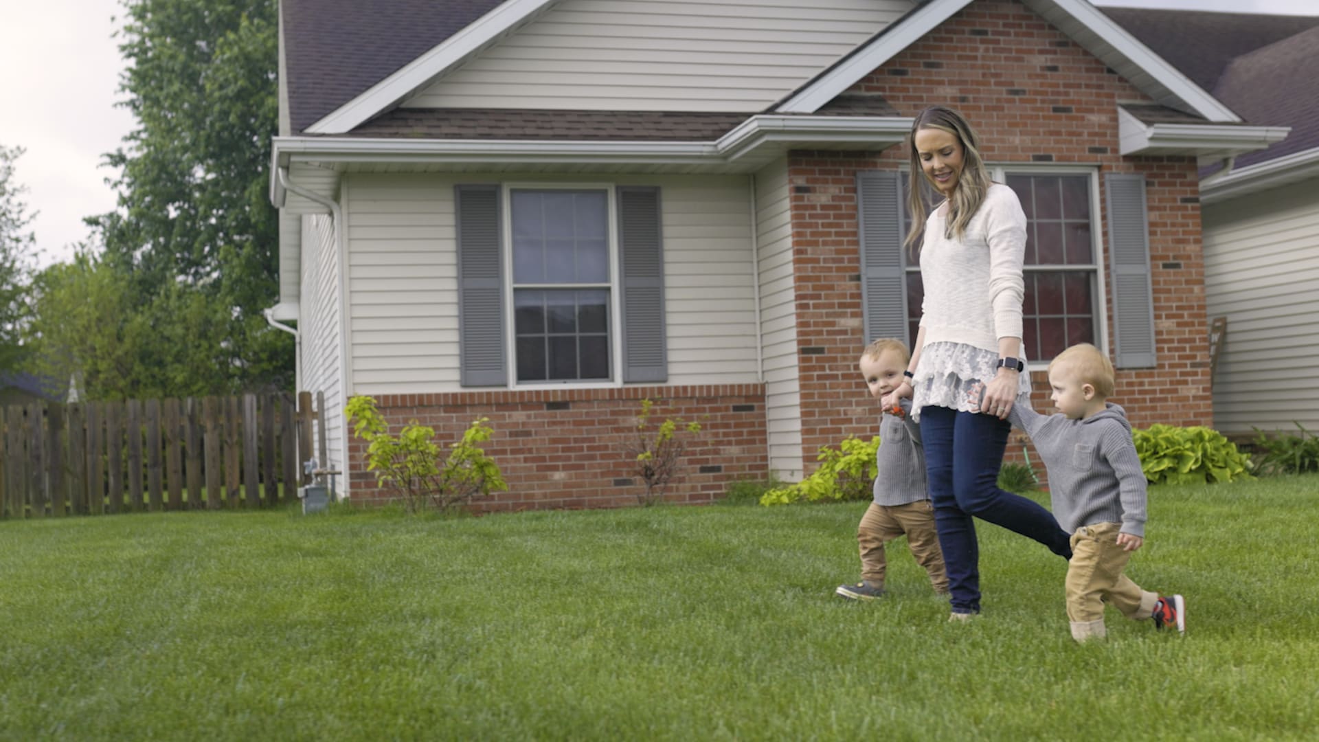 Mom walking with her kids