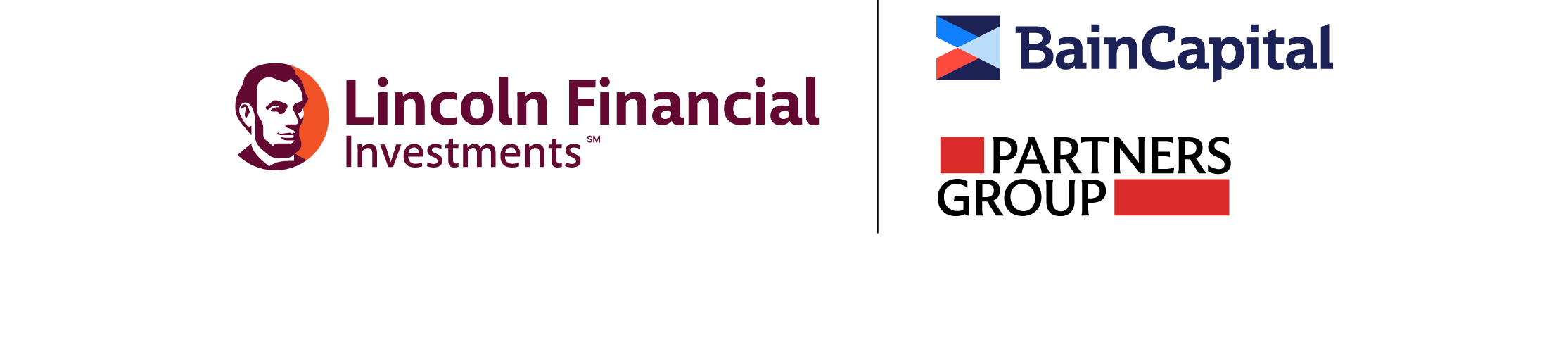 Logos of Lincoln FInancial Investments, Bain Capital, and Partners Group