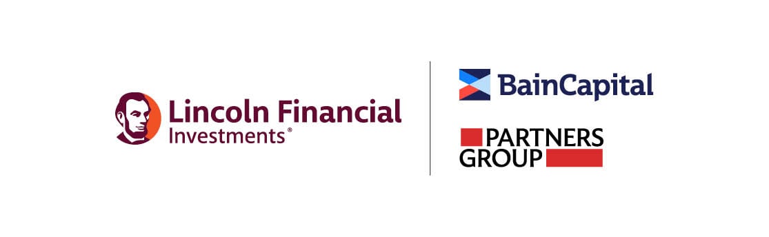 Logos of Lincoln FInancial Investments, Bain Capital, and Partners Group