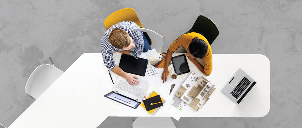 birdseye view of people having a meeting