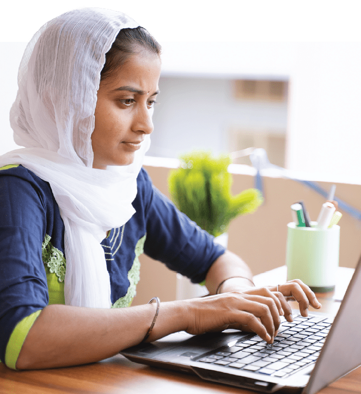 Woman working on a laptop