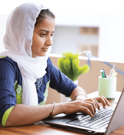 Woman working on a laptop