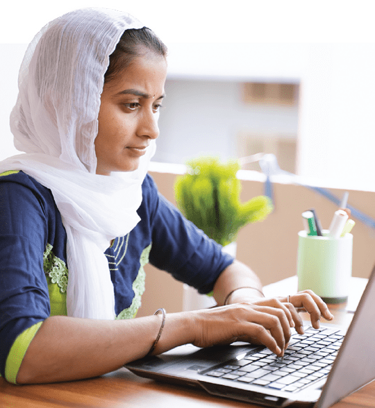 Woman working on a laptop