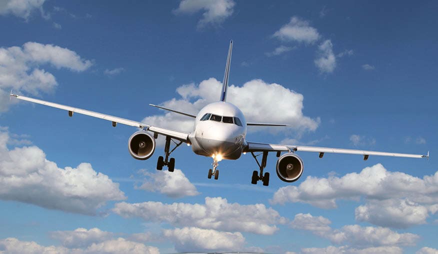 Airplane flying in a cloudy sky