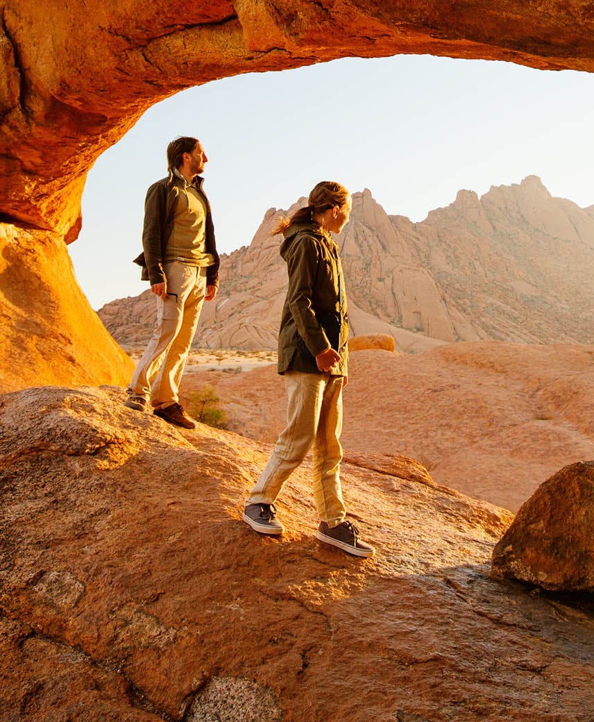hikers looking at rock formations