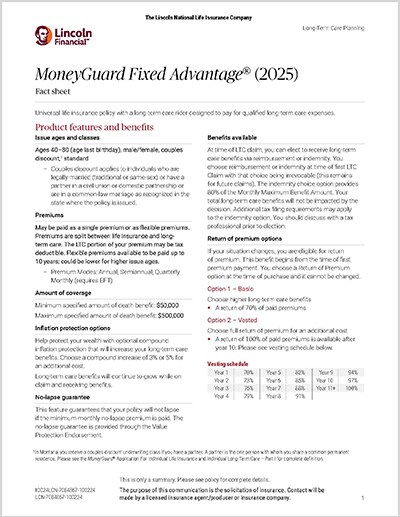 MoneyGuard Fixed Advantage 2025 Fact Sheet
