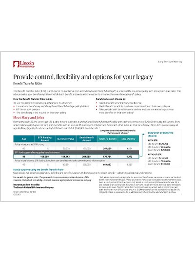 MoneyGuard Fixed Advantage Benefit Transfer Rider Client Case Study