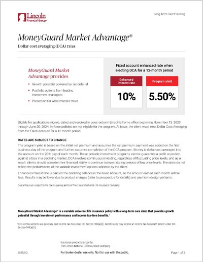 MoneyGuard Market Advantage DCA Rate Sheet