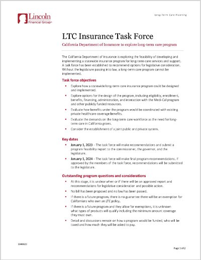LTC Insurance Task Force in California Flyer