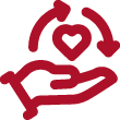 An icon of a hand holding a heart with arrows circling around it.