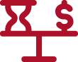 An icon of a scale holding an hourglass on the left and a dollar sign on the right.