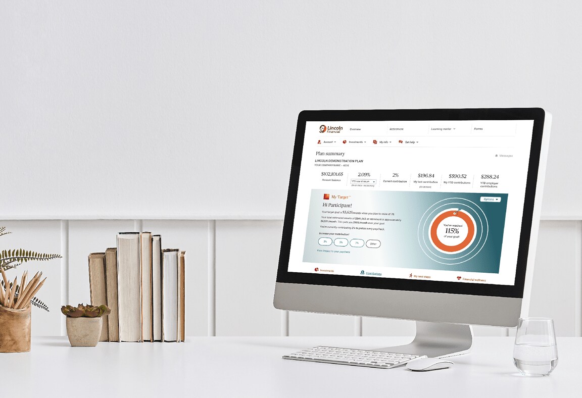 desktop computer with participant online account on screen
