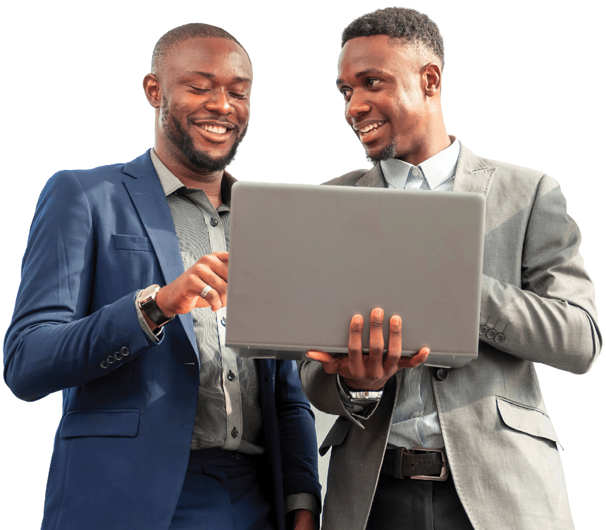 two businessmen looking at a laptop