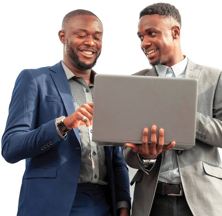 two businessmen looking at a laptop