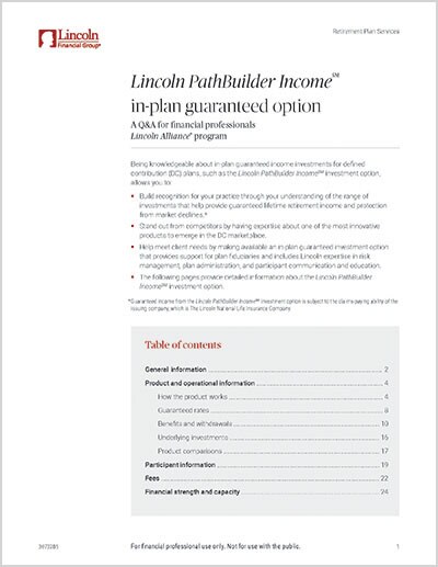 Lincoln PathBuilder Income in-plan guaranteed option Q&A for financial professionals (featuring LifeSpan)