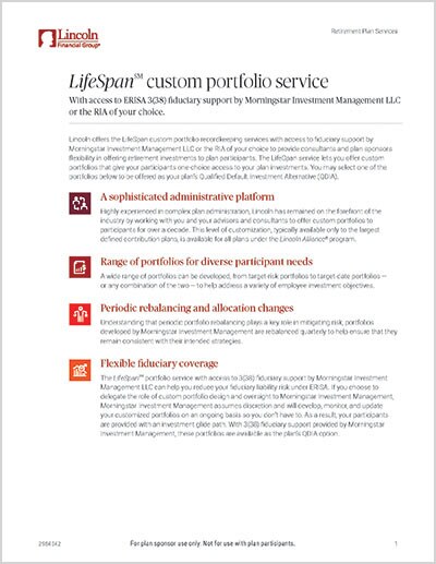 LifeSpan custom portfolio service with a 3(38) supported by Morningstar or an RIA